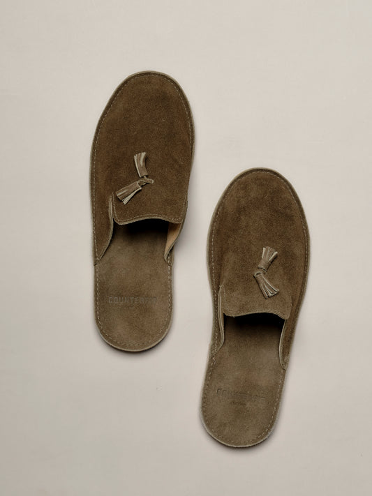 Tassel slipper olive suede green