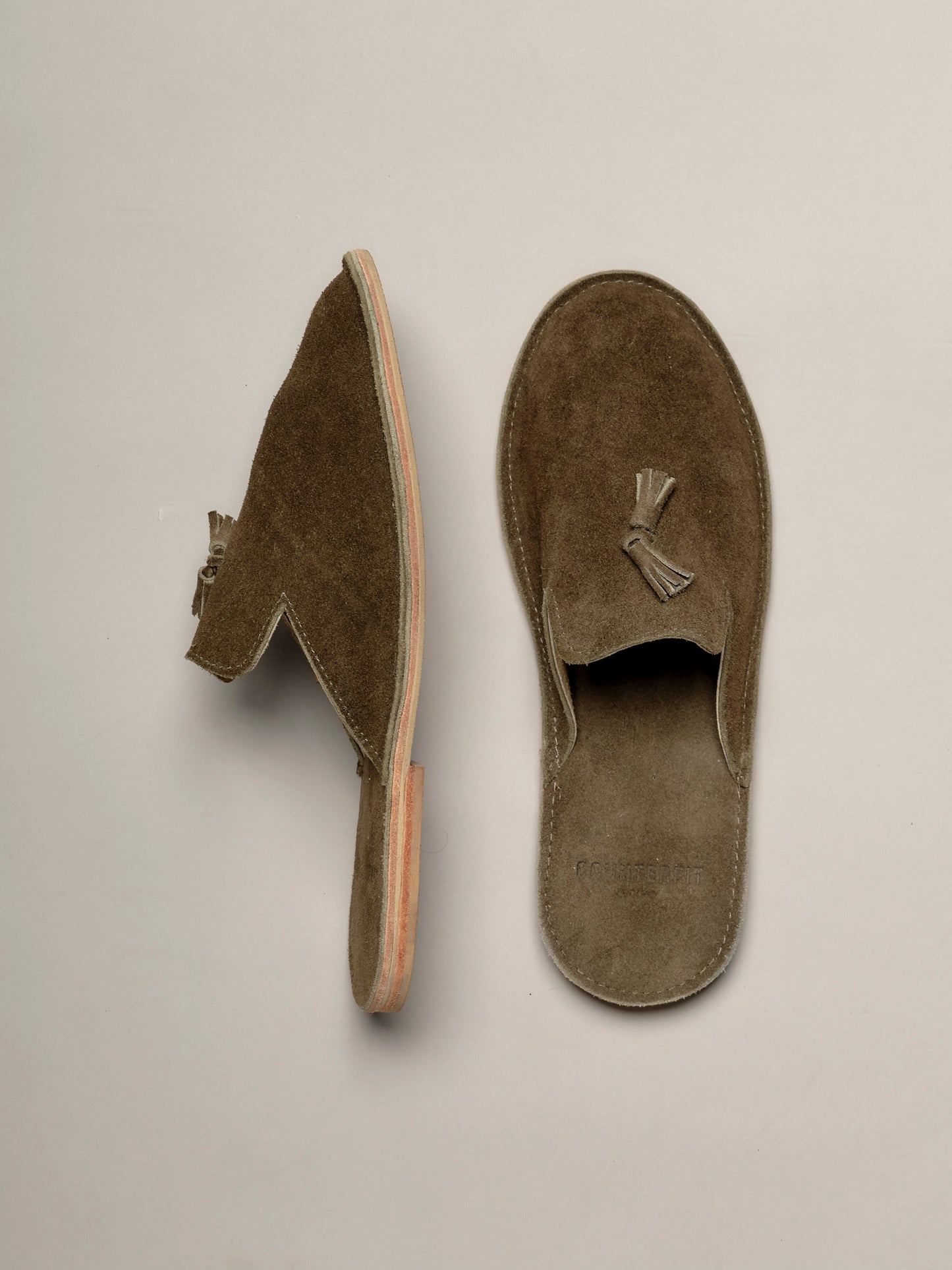 Tassel slipper olive suede green